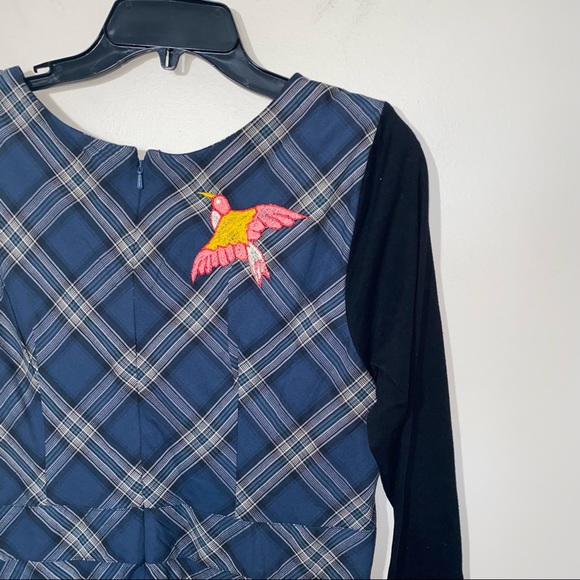 eShakti Plaid V-Neck Dress With Embroidery Detail and Long Sleeves Size Large 14 - Picture 7 of 10